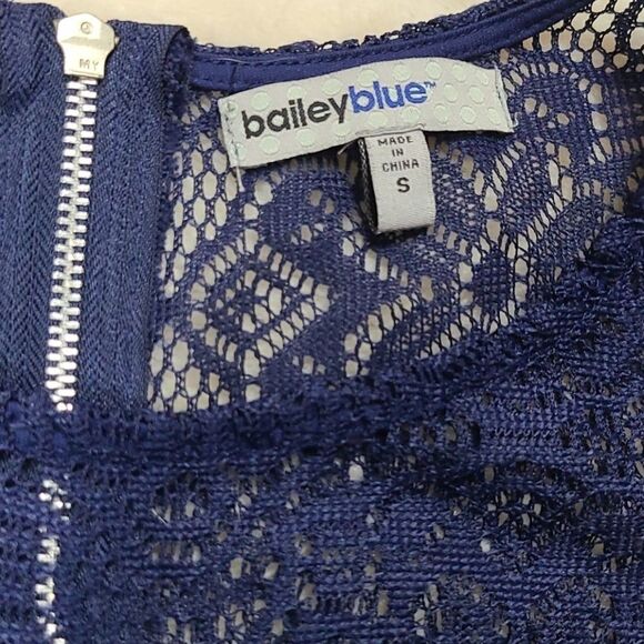 Bailey Blue Navy Lace Overlay Cap Sleeve Fit & Flare Skater Dress Small Boho - Picture 2 of 8